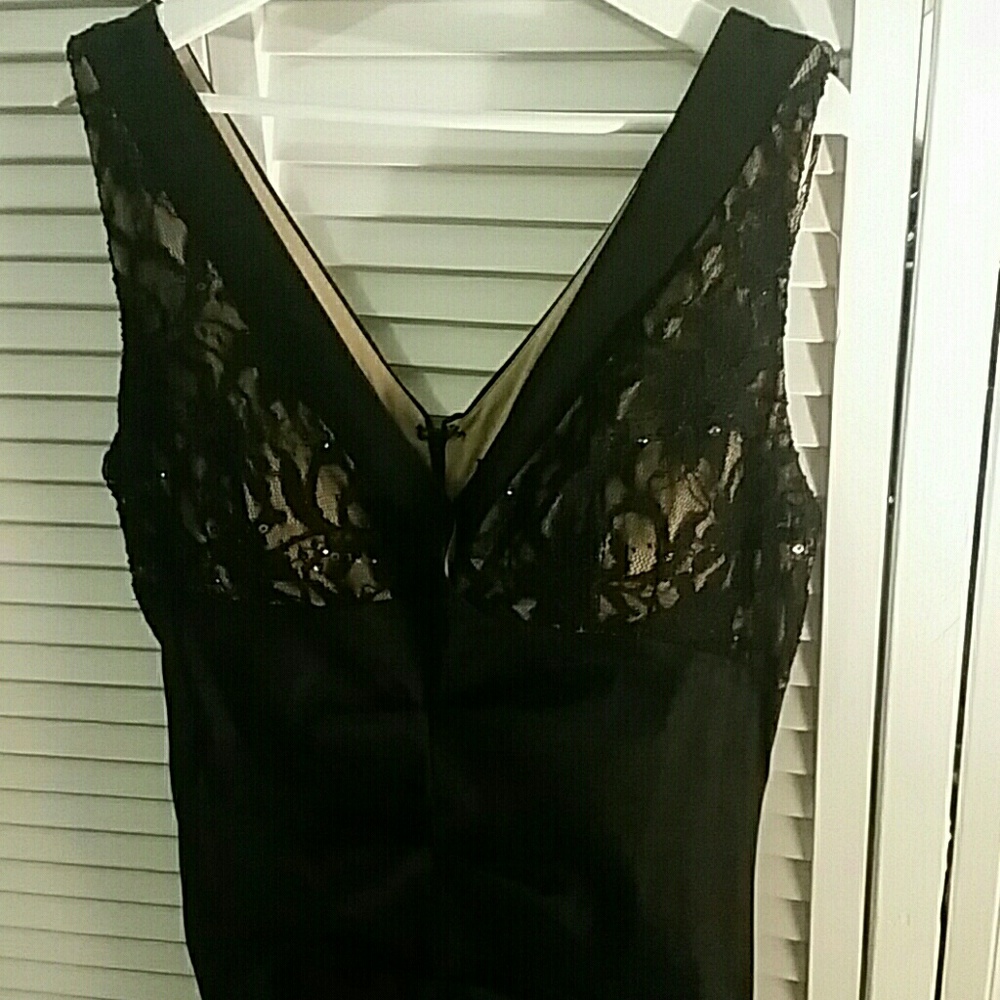 Black Sequin Lace Ruched Mermaid Gown Sz 14
